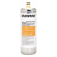 This quick-connect water filter uses KDF media to reduce chlorine odor. With a flow rate of 1 gpm and capacity of 4,000 gal, it is suited for drinking fountains and beverage machines. Overall height is 10 1/2 inches.