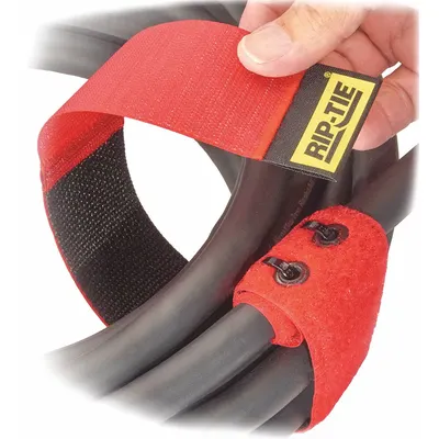 RIP-TIE Hook-and-Loop Cable Tie: 18 in Lg, 4.00 in, 2 in Wd, Brass/Nylon, Black - Tethered Hook-and-Loop Cable Ties
