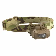Rechargeable headlamp with 300 lm output, 75 m max beam, and 4 hr run time at max brightness. Features 2 light outputs including infrared mode for covert illumination. Uses 1 CR123 battery. Suitable for tactical, law enforcement, and outdoor hands-free use in low-light conditions.