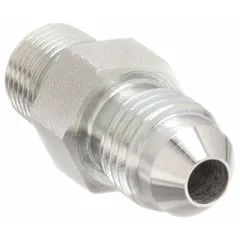 This rigid straight steel adapter connects NPTF male threads to JIC male threads, enabling leak-resistant transitions between these two thread standards in hydraulic systems. It is commonly used in fluid power applications requiring a durable, straight connection.