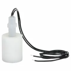 Side-mounted float switch with mechanically alternating action for liquid level detection in tanks and vessels. Features SPST open-on-rise switching, polypropylene construction, vertical mounting, and lead wire termination. Specific gravity rating of 0.94. Suitable for water, oils, and mild chemicals.
