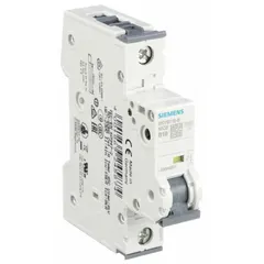 B-curve, 1-pole UL1077 DIN rail-mount supplementary protector rated 10 A. Maximum AIR rating 5 kA at 230/400 V AC. Screw clamp terminals. For AC voltage applications up to 230/400 V AC. Suitable for overcurrent protection in branch circuits of control panels, HVAC equipment, and lighting systems.