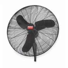 This Dayton wall-mount fan features a 30-inch blade diameter and a 1/4 hp motor operating on 115V AC. It offers three speeds and oscillating function for enhanced air circulation. Designed for bracket mounting on walls, it is suitable for general air movement in industrial environments such as workshops, warehouses, and factories.