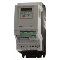 Variable frequency drive with three-phase output, rated for 2 hp and 4.1 A maximum output current. White enclosure. Used to control speed and torque of three-phase AC induction motors in applications such as conveyors, pumps, fans, and compressors