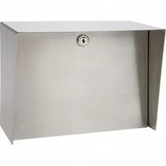 Silver polished stainless steel cover housing for gate operator access control devices. Overall height 8 in, footprint 6 in x 10 in. Includes cam lock. Accommodates card readers.