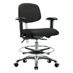 Vinyl Cleanroom Task Chair with Arms and Foot Support, ISO 5, Height Adjustable 21 1/2" to 29", Seat Width 18 1/2", Aluminum Base