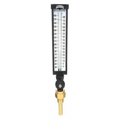 WINTERS Industrial Glass Thermometer: 30°F to 180°F /0°C to 80°C, +/-1% Accuracy - Lead-Free Adjustable-Angle Thermometer with Thermowell