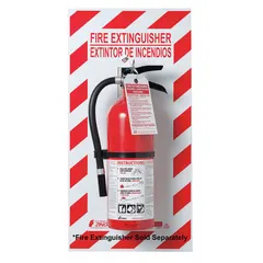 This back plate is made of photoluminescent plastic that glows in the dark after exposure to light, aiding fire extinguisher location during power outages. It is designed for wall mounting in industrial, commercial, and facility safety applications.