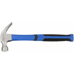 Steel curved-claw hammer with a 16 oz head weight and 13 in overall length. Features a ribbed grip on a fiberglass handle, a smooth face, and a tempered striking surface. Used for driving and pulling nails in general construction, framing, and demolition tasks.