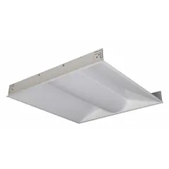 This 2 ft. x 2 ft. LED center-basket troffer delivers 4000 lumens at 3500K color temperature, consuming 37 W. It operates on 120 to 277V AC and is designed for drop-ceiling grid installations in commercial spaces such as offices, schools, and retail environments. The fixture provides even, energy-efficient general illumination.