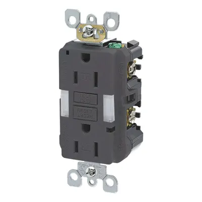 LEVITON GFI Receptacle: Decorator Duplex, 5-15, Black, GFCI, 125V AC, 15 A - General Purpose Receptacles