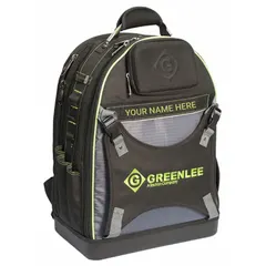 This polyester tool backpack in black measures 10 in W x 10 in D x 20 1/2 in H. It features 27 inside pockets for organizing tools and accessories, and includes padded lumbar support for comfort during transport. Suitable for carrying hand tools and meters on job sites.