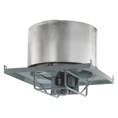 Direct-drive axial fan with a 24-inch blade, delivering 7,425 cfm. Powered by a 1 hp TEFC motor, single-speed operation at 115/230V AC. Suitable for roof-mounted exhaust applications to remove stale air, fumes, or heat from industrial and commercial buildings.