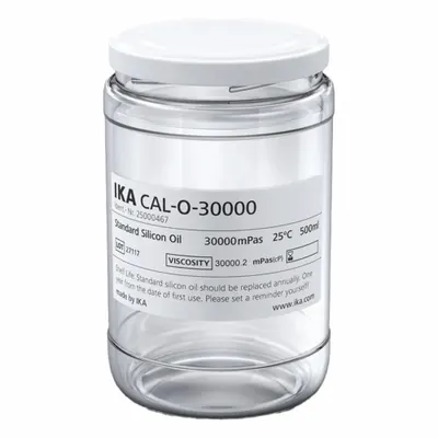 IKA Silicon Oil: 30,000 cps Viscosity, 500 mL Volume, Clear Glass, Jar, Liquid - Viscometer Calibration Standards