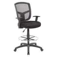 BOSS Drafting Chair: Black, Mesh Material, Adj Arms Arm, 19 in Seat Wd, 19 in Seat Dp, Black Frame (MPN B16021)