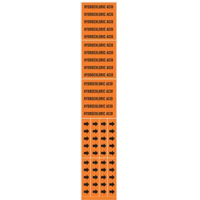BRADY Pipe Marker: Hydrochloric Acid, Orange, Black, Fits 3/4 in and Smaller Pipe O.D. - Hydrochloric Acid Adhesive Pipe Markers
