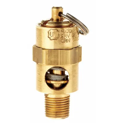 CONRADER Safety Valve: Soft Seat, 1/8 in (M)NPT Inlet (In.), 3/8 in (F)NPT Outlet (In.) - Soft Seat Pneumatic Safety Valves