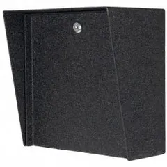 Black powder-coated carbon steel cover housing for gate operator access control devices. Measures 6 inches by 10 inches with a 10-inch overall height. Features a cam lock and accommodates keypads. Used to protect outdoor electronics from weather and tampering.