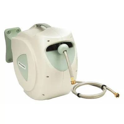 WESTWARD Spring Return Garden Hose Reel: 100 ft (1/2 in I.D.), 3/4 in FNPT - Enclosed Garden Spring-Return Hose Reels