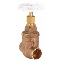 This 1 in bronze gate valve features a non-rising stem, solid wedge, and sweat x sweat connections. Rated for 300 psi CWP, it is suitable for potable water systems in residential and commercial plumbing where full-open or full-closed flow control is required.