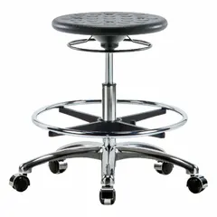 Polyurethane Lab Stool with Foot Support, 13" Seat, 19 1/4"-27" Height, 5 Casters, Aluminum Base