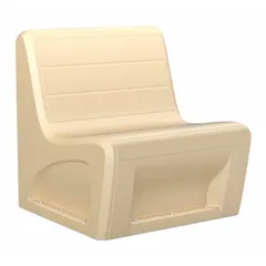 This armless lounge chair features a sand-colored polyethylene seat material and a freestanding design. It accommodates one seat and complies with CAL 133 fire-resistance standards. Suitable for commercial waiting areas, break rooms, or hospitality spaces.