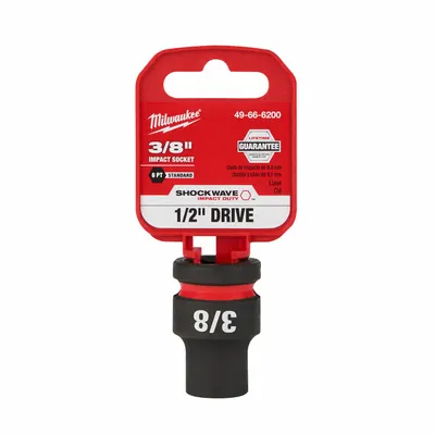 MILWAUKEE Standard Impact Socket: 1/2 in Drive Size, SAE, 3/8 in Socket Size, 6-Point - 1/2" Drive Impact Sockets
