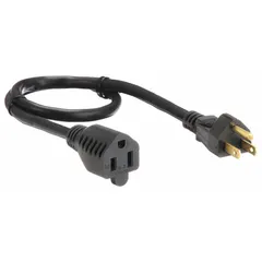 This indoor extension cord features a NEMA 5-15P plug and a single outlet, rated for 13 A. It is constructed with 16/3 SJT wire, 3 ft in length, and black in color. Suitable for extending power to devices in indoor settings such as workshops, offices, or homes.