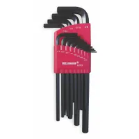 WESTWARD Hex Key Set: 11 - 15 Pieces, L, SAE, Std End, Long, 13 Pieces, Organizer, Black Oxide