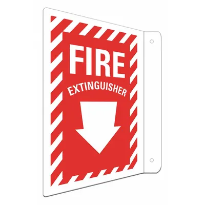LYLE Fire Extinguisher Sign: Aluminum, Mounting Holes Sign Mounting - L-Shape Projection Fire Extinguisher (W Down Arrow) Signs