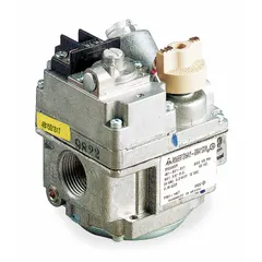 Single-stage, fast-opening standing pilot gas valve rated at 300,000 BtuH. Operates on 24V AC with a 3/4 in female NPT connection. Suitable for on/off gas flow control in industrial heating systems.