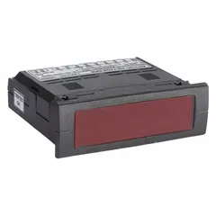 This DC voltage digital panel meter from the R312 series features a 1,999 count display span with a red LCD screen. Accuracy is ±0.1% of reading ±1 count. It includes mounting brackets and screw clamp terminals for wiring. Typical applications include measuring and displaying DC voltage in industrial control panels, test equipment, and automation systems.