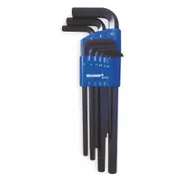 WESTWARD Hex Key Set: 6 - 10 Pieces, L, Metric, Std End, Long, 9 Pieces, Organizer, Black Oxide