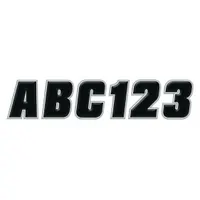 Set of numerals 0 to 9 and letters A to Z in black/silver on proprietary vinyl. Character height is 2 inches. Used for boat registration and general identification labeling on marine vessels, hulls, or trailers