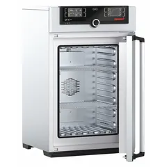 MEMMERT UF 75 PLUS is a mechanical forced-air convection oven with 2.7 cu ft capacity, 2500 W power, and 115V AC input. It achieves temperatures up to 300°C with uniformity of ±1.8°C and accuracy of ±0.1°C up to 99.9°C, ±0.5°C at 100°C+. Suitable for drying, heating, curing, and testing in laboratory and industrial processes.