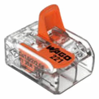 WAGO Lever Wire Connector: 2 Port, 20 AWG – 10 AWG Solid Wire Size Range, 30 A - Compact Lever Wire Connectors