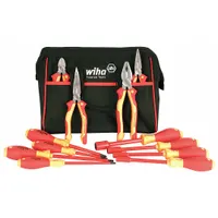 WIHA Insulated Tool Kit: Insulated, 13 Total Pcs, Drivers and Bits/Pliers, Tool Bag (MPN 32894)