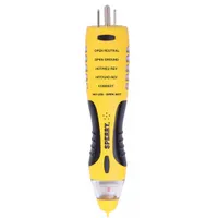 This combination tool functions as a non-contact voltage detector and a GFCI tester. It detects AC voltage from 50 V to 1,000 V with audible and light indicators. Used by electricians and maintenance technicians to verify voltage presence and test ground fault circuit interrupters without contact