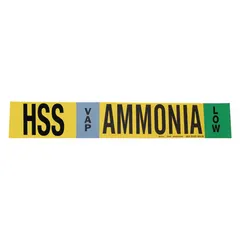 Ammonia adhesive pipe marker for IIAR VAP (vapor) low-pressure systems. Fits pipe O.D. 8 inches and larger. Supplied without arrows. Used for labeling ammonia piping in industrial refrigeration systems to comply with IIAR identification standards.