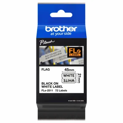 BROTHER Flag Label: Rectangle, 1 25/32 in x 13/16 in, Polyester, White ( Matte) - Brother Rectangular Flag Precut Label Rolls