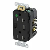 USB Receptacle: Duplex, 5-20R, 2 USB Ports, USB Type A, Black, 125V AC, 20 A (MPN T5832-HGE)