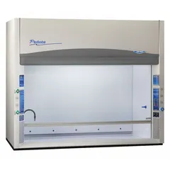 This 6 ft overall width ducted fume hood is designed for perchloric acid digestion procedures. It includes a nozzle and work surface; a blower and base/stand are required separately. The ducted design exhausts hazardous fumes and vapors during high-temperature acid digestion.