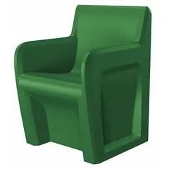 Floor-mount single-seat arm chair with green polyethylene seat. Seat height 18 inches. Suitable for commercial or institutional seating in waiting areas, break rooms, or similar indoor environments.