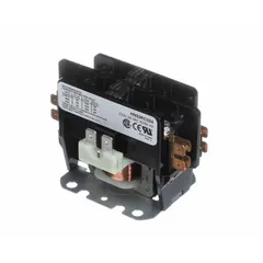 Contactor for HVACR systems, used to control electrical loads such as compressors and condenser fans. Typically rated for 24 VAC coil voltage and 30-40 amp contact ratings. Suitable for replacement in residential and light commercial equipment.