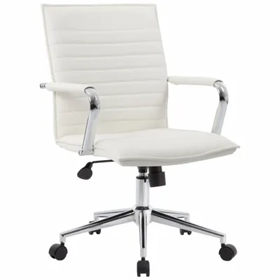 BOSS Office Chair: White, Vinyl Material, 19 1/2 in Back Ht, 20 in Seat Wd - Fixed-Arm Office Chairs