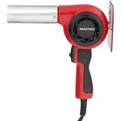 This standard pistol-grip heat gun operates on 115V AC with a three-prong plug and draws 5 A. The kit includes one bare tool and one stand. It is used for industrial heating tasks such as shrinking tubing, bending plastics, and drying components in maintenance, repair, and production environments.