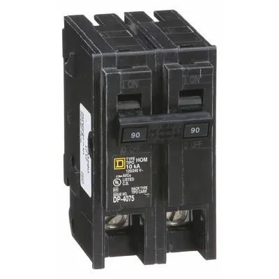SQUARE D Miniature Circuit Breaker: 90 A, 120/240V AC, Single Phase, 10kA at 120/240V AC - HOM Series, Plug-In Square D Miniature Circuit Breakers