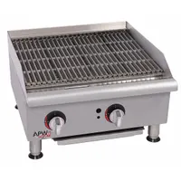 This gas charbroiler features 3 burners and a 36-inch-wide by 28 1/2-inch-deep cooking surface. Constructed from aluminized steel, it is suited for high-volume grilling in commercial kitchens, providing even heat for searing meats, vegetables, and other foods