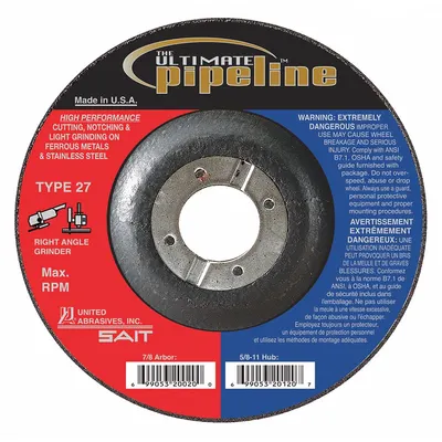 UNITED ABRASIVES-SAIT 6" x 1/8" x 5/8"-11 Type 27 Zirconia - High-Performance Combination Wheels for Pipelines