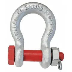 This CROSBY anchor shackle is designed for lifting and rigging applications, providing a secure connection point for chains, slings, or cables. It features a working load limit of 5,340 lb and a width between eyes of 3/4 in. The silver-finished body offers corrosion resistance for use in industrial and marine environments.